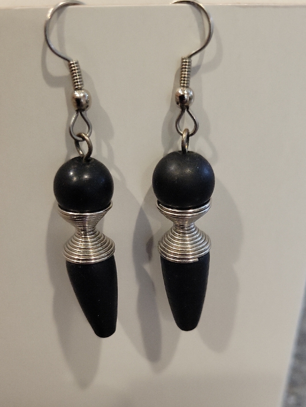 Vintage 1980's Black and Silver Drop Earrings - Women Jewelry